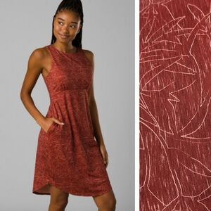 Prana Rust Floret Red / Orange Emerald Lake Sleeveless Tank Dress Size Medium